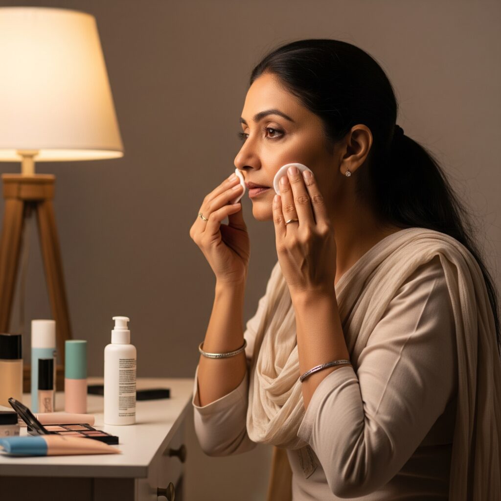 women removing makeup